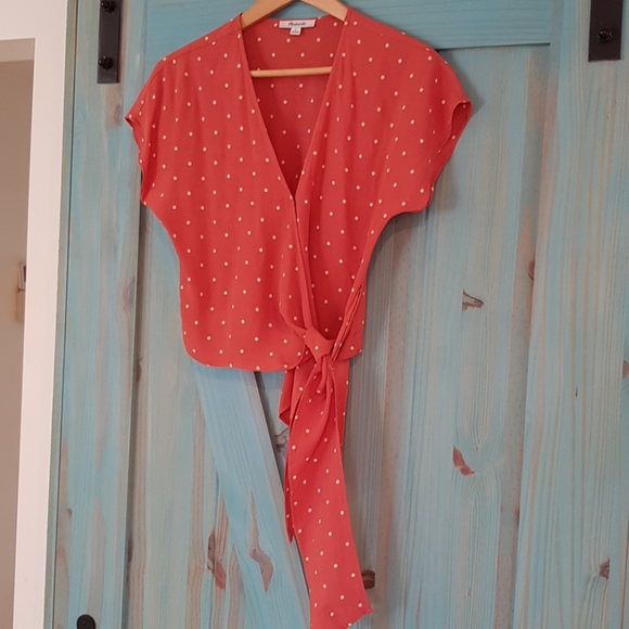 Madewell polka dot tie waist sash top S - Picture 7 of 9